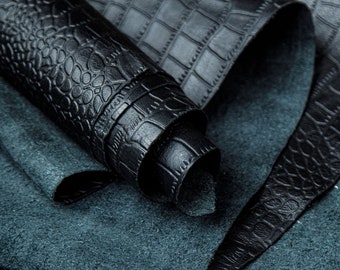 Embossed Crocodile Leather,Black Crocodile Embossed Hide for Bags,Genuine Italian Leather Jackets