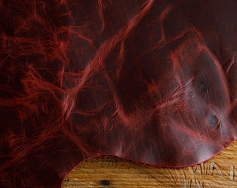 Rustic Red Crazy Horse Leather – Full-grain pull-up Leather | hide for crafting, bags, and upholstery.  | LEATHER HUB