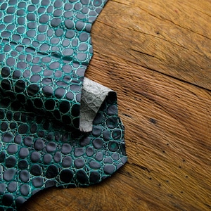 Teal Alligator Embossed Leather, Cowhide, Alligator Pattern Leather, Real Leather, Alligator Textured Hides | Leather Hub