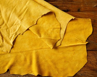 Golden Yellow Goat Suede Leather – Ultra-Soft Genuine Goatskin for Shoes, Bags, Clothing, Upholstery & Crafts – 5-6 SQFT