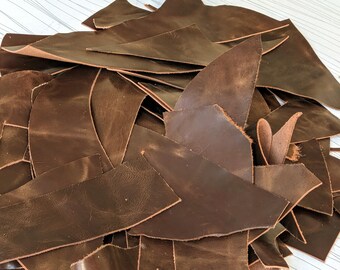 LEATHER SCRAPS, Assorted Full-Grain Pull-Up Scraps, Different Size PiecesOffcuts Various Size– 6 to 7 lbs | Leather Hub