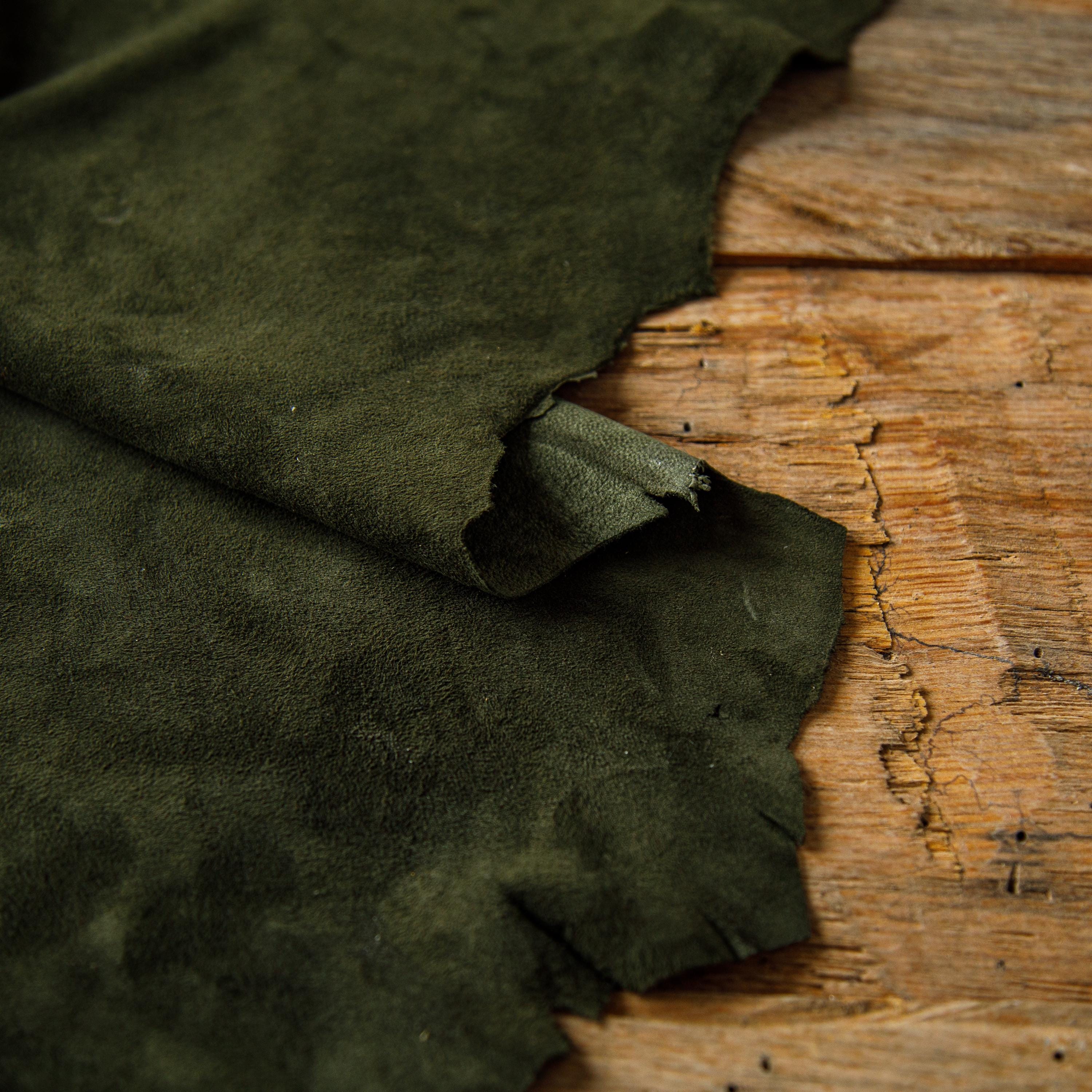 Olive Green Goat Suede Leather – Soft Goat Skin for Suede Leather Jackets, Vintage Craft, DIY, and Leather Craft Supplies – 5-6 sqft