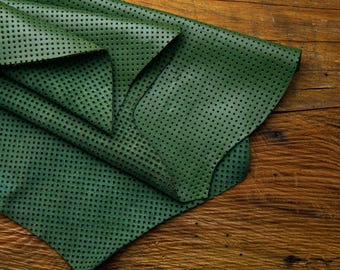 Forest Green Perforated Soft Leather, Buffalo hides For Crafting,Chrome Tanned Automotive  | Leather Hub