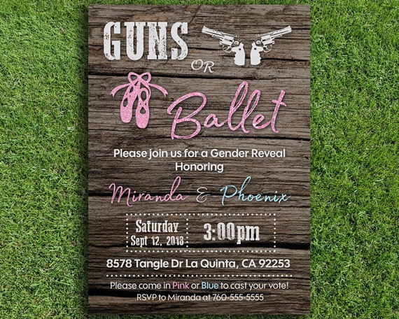 Guns or Ballet Gender Reveal Invitation Ballet Gender Reveal Invitation | Rustic Gender Reveal Invitation Print-It-Yourself Digital File Il_570xn