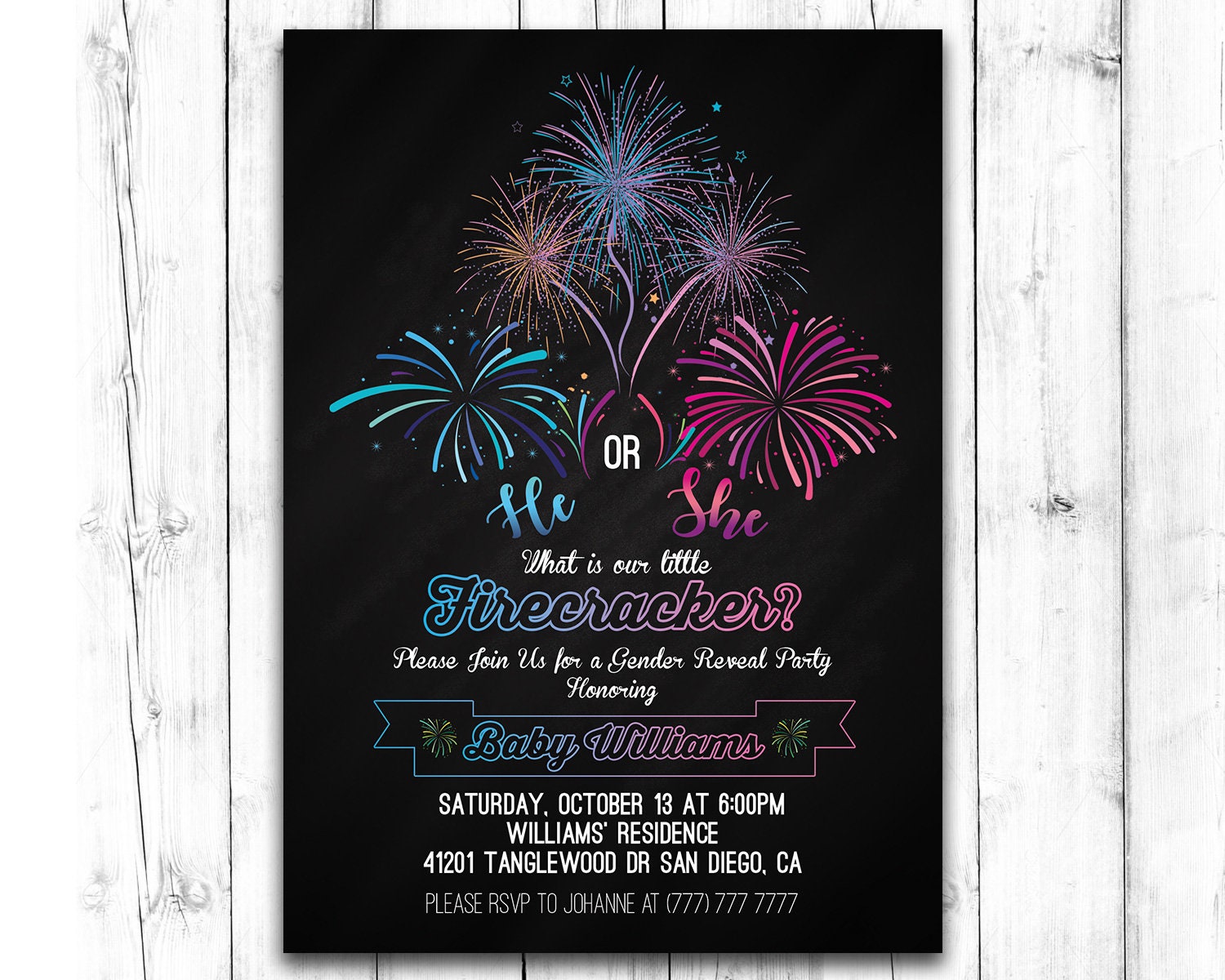 Firecracker Gender Reveal Invitation Fireworks Gender Reveal Etsy