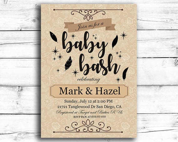 Baby Bash Baby Shower Invitation Simple Brown Background Etsy Ireland