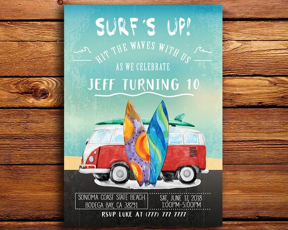 Surf Birthday Invitation Surfing Birthday Invitation Etsy
