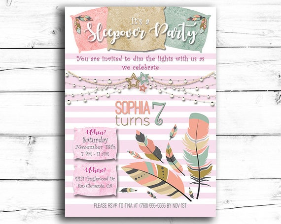 Sleepover Birthday Invitation Girl Sleepover Birthday Invitation Girl Slumber Party Mommy Gets No Sleep Print-It-Yourself Digital File Il_570xn