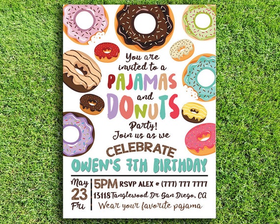 Pyjamas Und Donuts Geburtstag Party Einladung Sleepover Etsy