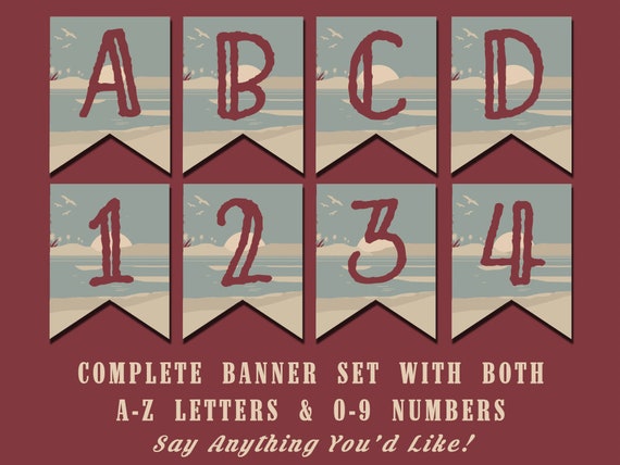 Beach Birthday Party Banner Surf Themed Birthday Party Banner Surfing Themed Party Banner Print Yourself Instant Download A-Z and 0-9 Il_570xn