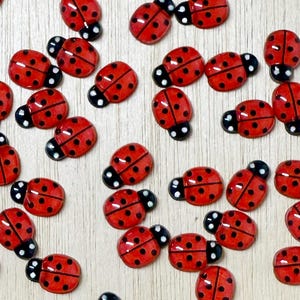 20 Mini Red Ladybug Cabochons, Flat Back Plastic Bugs (9x13mm) B51