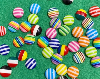 50 Resin flatback, rainbow colors, striped, cabochon, half round, earring making supply, jewelry makings, scrapbook, ready to ship, R60