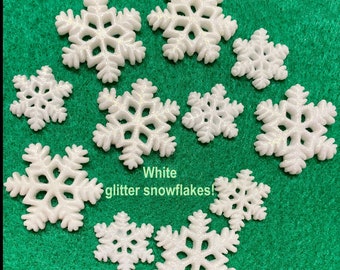 Snowflake cabochon, resin, white,  READY TO SHIP, glitter, sparkle, flat back 20mm, 29mm, Christmas, embellishment, craft supplies, SN21