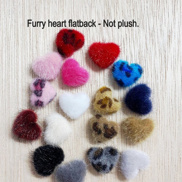 10 Furry, fuzzy hearts, flat back foil back 17*17mm, barrette hair clip decor phone Valentine 3/4'' wide x 5/8'' NOT PLUSH