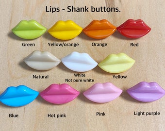 10 Lip buttons, shank, plastic, decorative buttons,  craft supplies & tools, sewing and fiber, closures and fasteners, doll lips