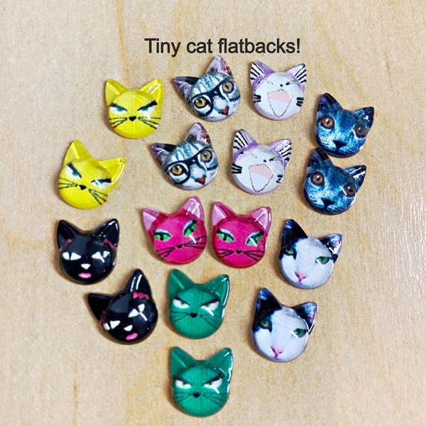 Cat cabochon, VERY TINY, cat face, dome, kitten, scrapbooking, craft supplies, 10*11mm, flat back, 15 pieces or a mix