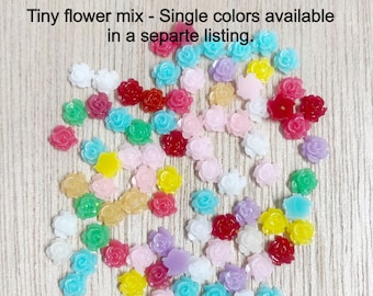 Rose flower, TINY, random mix, flatback, cabochon resin craft supplies, nail art, craft supplies, 50/100, F150