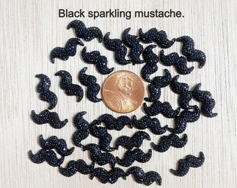 Black mustache cabochon, SMALL, flat back, resin, sparkle mustache, 7mm x 17mm, craft supplies