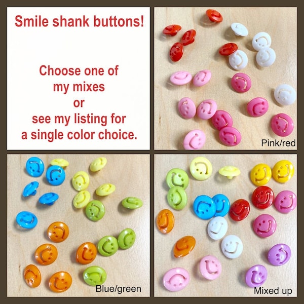 20 Smile shank button mix, for sewing, PLASTIC, decorative buttons, craft supplies & tools, closures and fasteners, doll, clothes