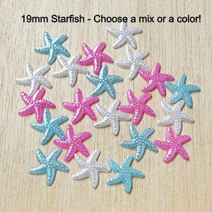 21 Starfish cabochon, bright starfish mix, resin, flat back, READY TO SHIP,  pink starfish, blue starfish, white starfish, 19mm, ST15