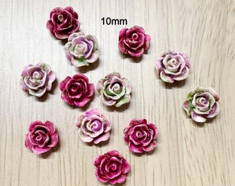 10mm Resin Rose Cabochons, Flat Back Embellishments, Craft Supplies, 12 Pieces, F107A