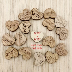 Mini wood Love heart, rustic heart, wedding table confetti, engagement party supply, shower decoration, 1/2 inch, rustic wood heart