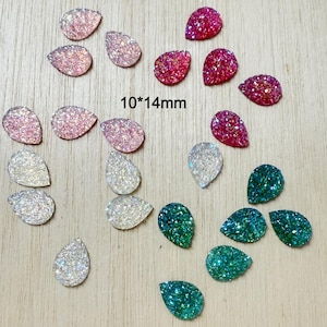 10 Teardrop cabochon, 10*14mm, acrylic, faux druzy, glitter, sparkling, glue on, foil back, craft supplies, G94