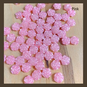 Flower cabochon, resin, very shiny, rose, craft supplies, white, blue, silver, pink, red, 12mm, 8mm back, scrapbooking, F102 Pink