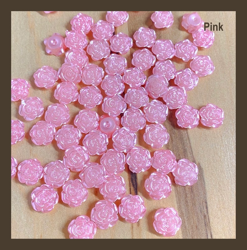 Flower cabochon, resin, very shiny, rose, craft supplies, white, blue, silver, pink, red, 12mm, 8mm back, scrapbooking, F102 Pink