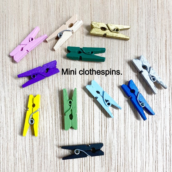 Tiny clothespin, mix or single, wood, small, pegs, name card holder, 1'', wedding, baby shower, party supplies, painted, party favors