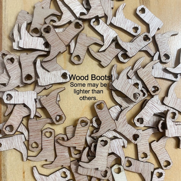 Small wood boot mix, rustic 5/8'' x 3/4'' tall, boot gift tag, wedding cowboy boot, boot charm bridal shower boot, table scatter 25, 50, 100