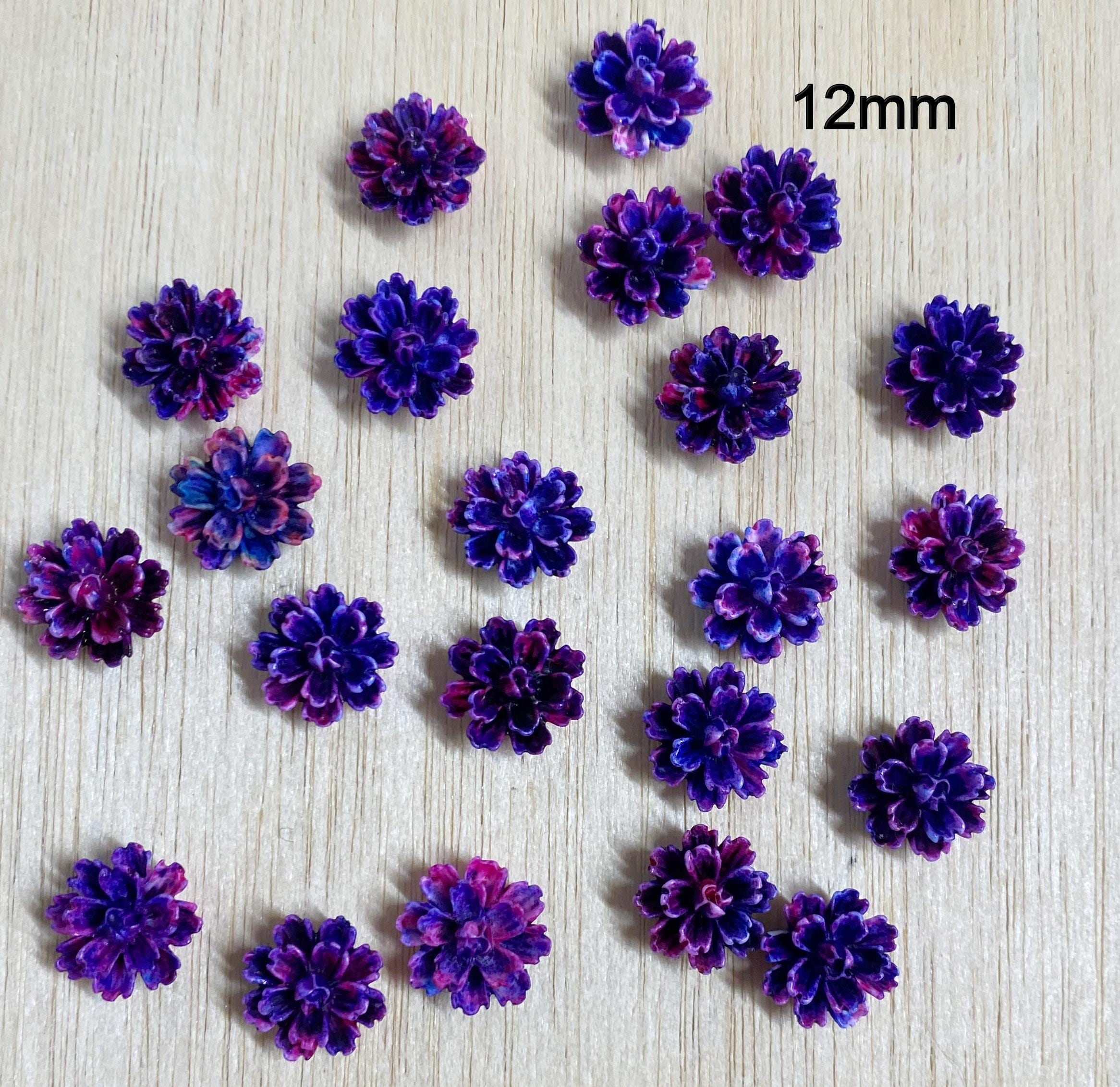 Purple flower cabochon, lotus flower, 12mm flower flat back, resin, craft supplies, 10 pc, F111S