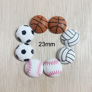 Sport cabochon, sport flat back, soccer, baseball, volleyball, basketball, 25mm except #4 which is 23mm, resin,  SP212