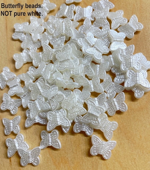Small butterfly beads, white, plastic, beading, craft supplies, 50 or 100 pieces, B315