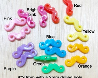 40 Mustache bead, plastic, small, mix or single color, handlebar, 8*20mm, 3/4'' long, craft supplies, jewelry makings, beading