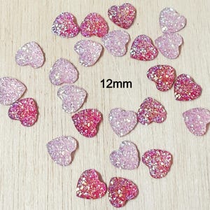 Sparkling Acrylic Heart Cabochons, 12mm Glitter Flat Backs (10 or 12 Pieces) H28