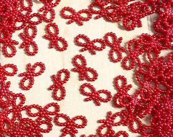 50 Red pearl hollow bows, cabochon, flat back, charm, gem, resin, craft supplies, 19*10mm, 3/4'' wide, B3A