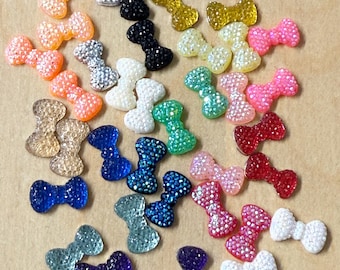 Tiny Glitter Bow Flat Backs, 34 pc mix, Scrapbooking Craft Supplies (7x12mm) B21