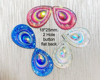5 Peacock button, 2 hole, acrylic teardrop button, silver back, 18*25mm, large, sewing, blue, pink, S34