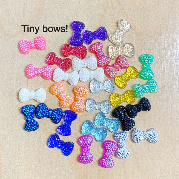 20 Tiny bows, cabochon, acrylic, flat back, 34 pc mix, jewelry making, scrapbooking, craft supplies, B21