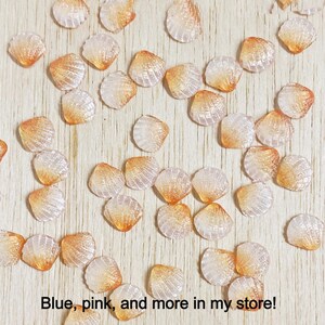 Orange seashell cabochon, light orange mini sea shell, flat back, resin, translucent, ready to ship, 15, 25, or 50 pieces
