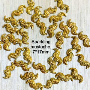 Gold mustache cabochon, SMALL, flat back, resin, scrapbooking, sparkle mustache, 7*17mm, craft supplies, 10, 20, or 40 pieces