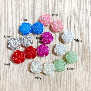 Flower cabochon, resin, very shiny, rose, craft supplies, white, blue, silver, pink, red, 12mm, 8mm back, scrapbooking, F102 image 2