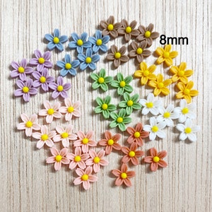 8mm Flower cabochon, SMALL, TINY, daisy, tiny, flat back, resin, craft supplies, nail art, craft supplies, mix, 50 single color, F118