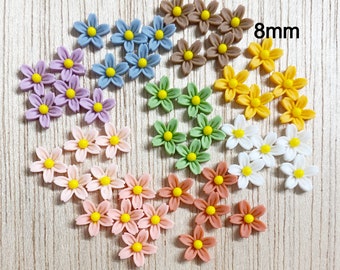 8mm Flower cabochon, SMALL, TINY, daisy, tiny, flat back, resin, craft supplies, nail art, craft supplies, mix, 50 single color, F118
