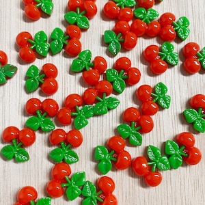 Cherry cabochon, SMALL, flatback, 6 or 10 pieces, cherries, resin, craft supplies and tools, scrapbooking, 17.6*17.6mm, C21