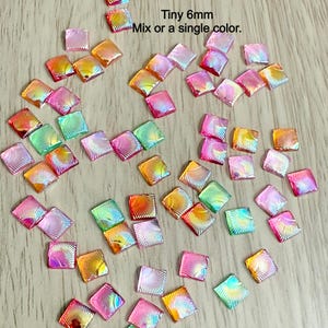 6mm Iridescent Acrylic Square Cabochons, Flatback Tile, Craft Supplies, Nail Art (100 pc) SQ36