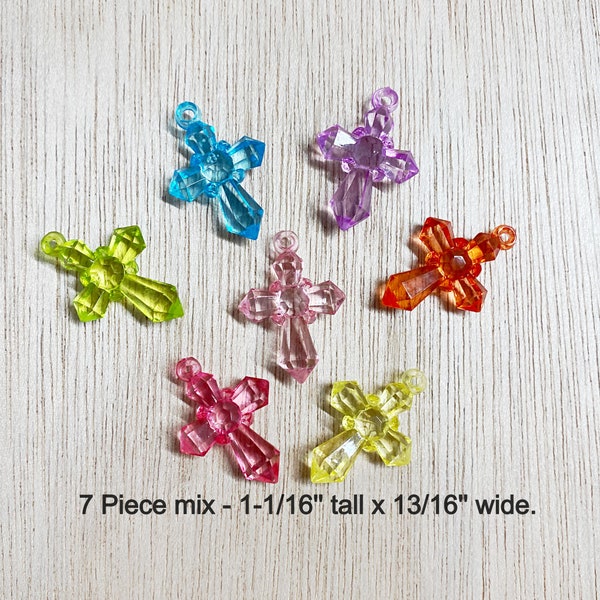 7 Cross mix, one hole at the top, plastic, jewelry and beading, religious accessory, 20*28mm,  C11