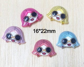 3 Girl heads, girl cabochon, girl face, puffy, resin, READY TO SHIP, 4mm thick, 16*22mm, scrapbooking, kids crafts