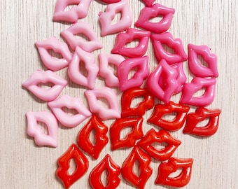 Lips cabochon, SMALL, plastic, pink, red, flat back, READ description, 3/4'' wide, craft supplies, doll embellishment, 13*19mm, L312